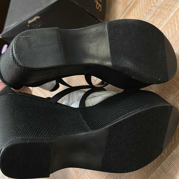 New Shoe Dazzle Kajsa High Platform Black Wedge Sandal with Ankle Ties - Picture 13 of 15